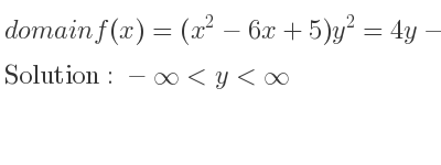 The domain of f(x)=(x^2-6x+5)y^2=4y-1 is -infinity <y<infinity